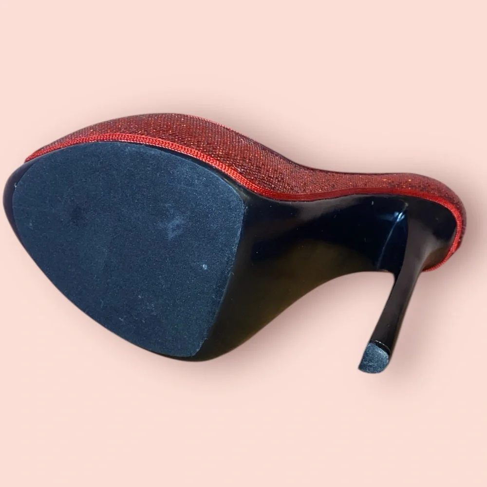 WILD EYE DESIGNS 6” High Heel Stiletto Wine Bottle Holder Red Glitter & Black - Picture 5 of 6